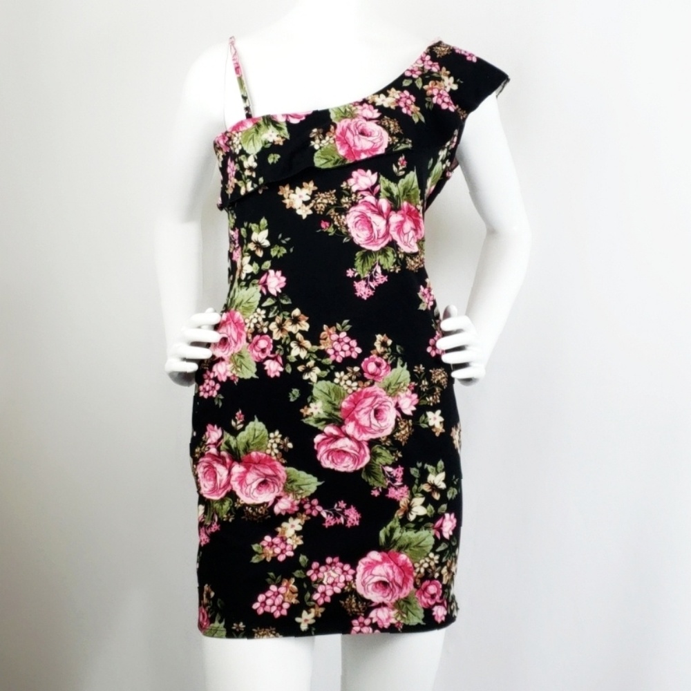 One Shoulder Floral Cotton Dress Size Large